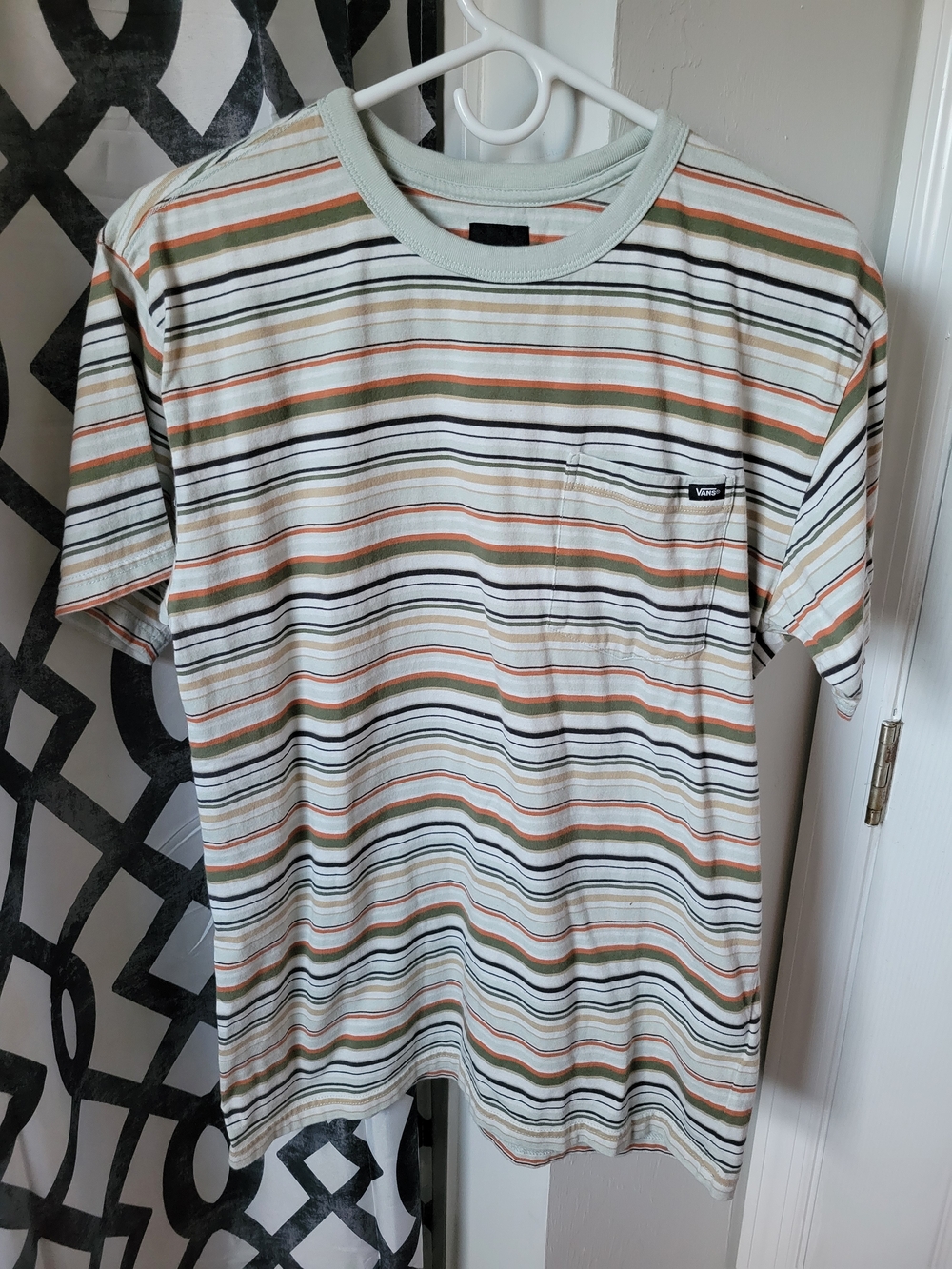 Vans Striped Short Sleeve Tee — Sage Green, Orange, Black, White